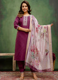 Vellora Cotton Blend Wine Casual Wear Embroidery Work Readymade Salwar Suit - Distacart
