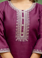 Vellora Cotton Blend Wine Casual Wear Embroidery Work Readymade Salwar Suit - Distacart