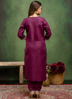 Vellora Cotton Blend Wine Casual Wear Embroidery Work Readymade Salwar Suit - Distacart