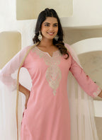 Vellora Silk Blend Pink Casual Wear Embroidery Work Readymade Salwar Suit - Distacart