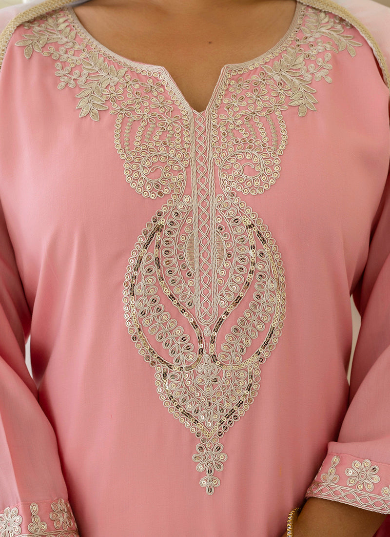 Vellora Silk Blend Pink Casual Wear Embroidery Work Readymade Salwar Suit - Distacart