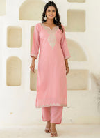 Vellora Silk Blend Pink Casual Wear Embroidery Work Readymade Salwar Suit - Distacart