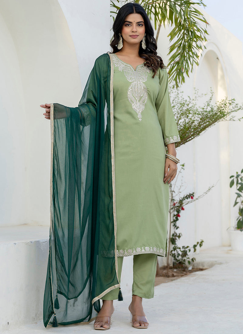 Vellora Silk Blend Pista Casual Wear Embroidery Work Readymade Salwar Suit - Distacart