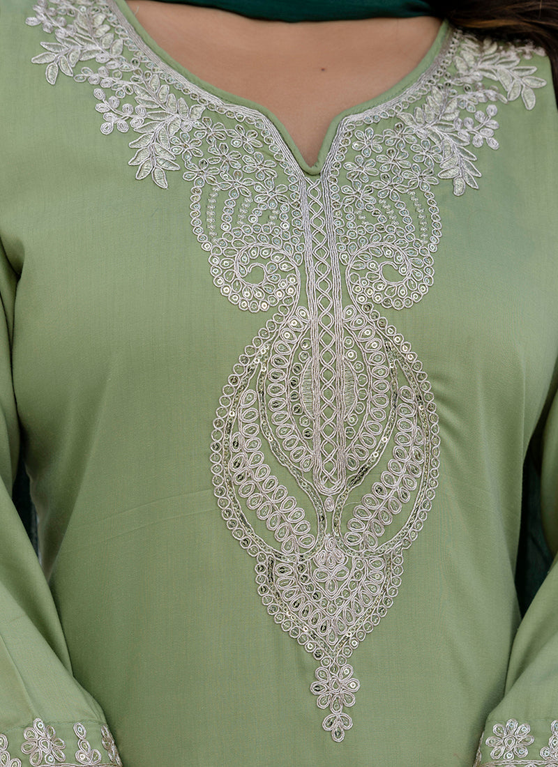 Vellora Silk Blend Pista Casual Wear Embroidery Work Readymade Salwar Suit - Distacart