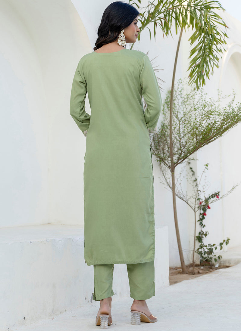 Vellora Silk Blend Pista Casual Wear Embroidery Work Readymade Salwar Suit - Distacart