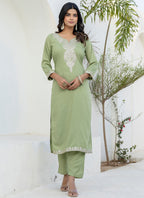 Vellora Silk Blend Pista Casual Wear Embroidery Work Readymade Salwar Suit - Distacart