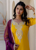 Vellora Silk Blend Yellow Casual Wear Embroidery Work Readymade Salwar Suit - Distacart