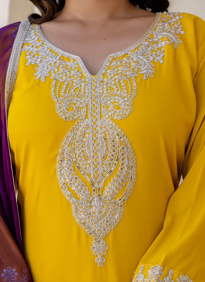 Vellora Silk Blend Yellow Casual Wear Embroidery Work Readymade Salwar Suit - Distacart