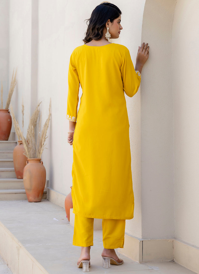 Vellora Silk Blend Yellow Casual Wear Embroidery Work Readymade Salwar Suit - Distacart