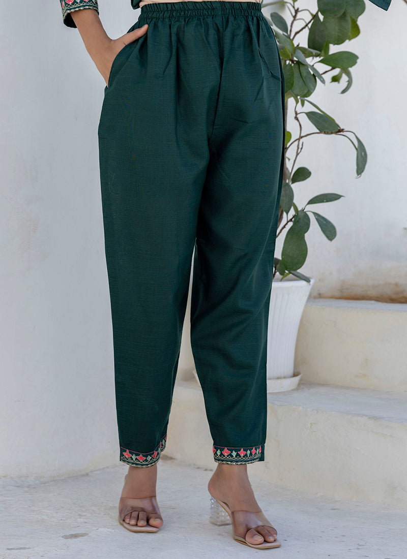 Vellora Cotton Blend Teal Casual Wear Embroidery Work Readymade Salwar Suit - Distacart