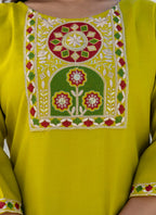 Vellora Cotton Blend Lime Green Casual Wear Embroidery Work Readymade Salwar Suit - Distacart