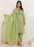 Vellora Cotton Blend Pista Casual Wear Embroidery Work Readymade Salwar Suit - Distacart