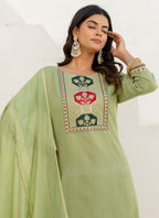 Vellora Cotton Blend Pista Casual Wear Embroidery Work Readymade Salwar Suit - Distacart