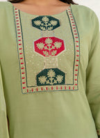Vellora Cotton Blend Pista Casual Wear Embroidery Work Readymade Salwar Suit - Distacart
