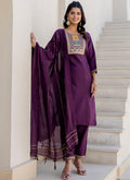 Vellora Cotton Blend Violet Casual Wear Embroidery Work Readymade Salwar Suit - Distacart