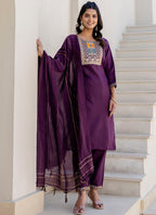 Vellora Cotton Blend Violet Casual Wear Embroidery Work Readymade Salwar Suit - Distacart
