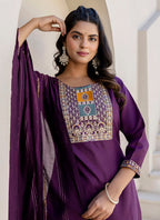 Vellora Cotton Blend Violet Casual Wear Embroidery Work Readymade Salwar Suit - Distacart