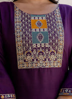 Vellora Cotton Blend Violet Casual Wear Embroidery Work Readymade Salwar Suit - Distacart