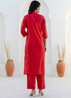 Vellora Shimmer Silk Red Casual Wear Floral Print Readymade Salwar Suit - Distacart
