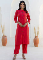 Vellora Shimmer Silk Red Casual Wear Floral Print Readymade Salwar Suit - Distacart