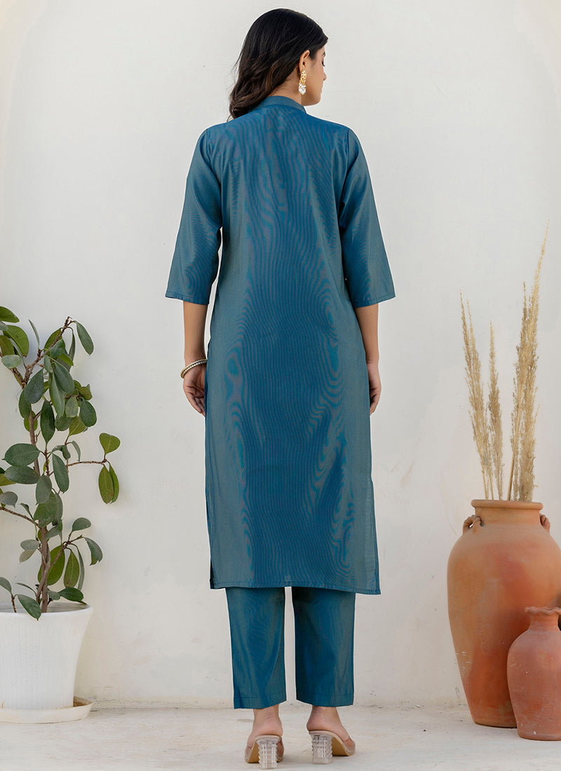 Vellora Shimmer Silk Navy Blue Casual Wear Floral Print Readymade Salwar Suit - Distacart