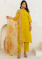 Vellora Shimmer Silk Yellow Casual Wear Floral Print Readymade Salwar Suit - Distacart