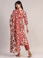 Aavyora Women Maroon Floral Printed Kurta with Printed Pants & Dupatta Set