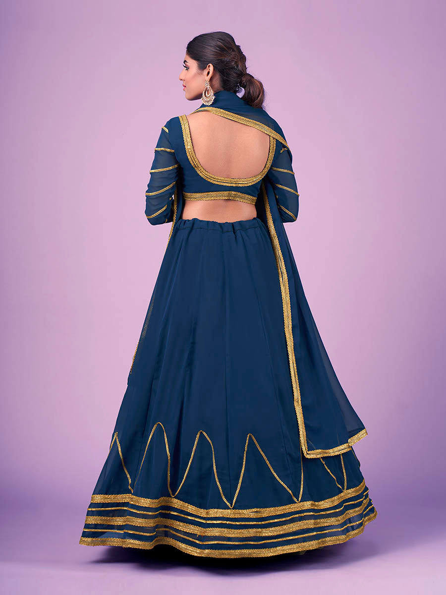 Myra Navy Blue Georgette Embroidered Designer Lehenga
