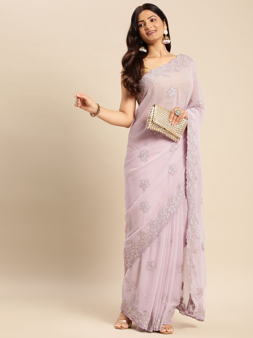 kasee Floral Zari Pure Georgette Saree - Distacart