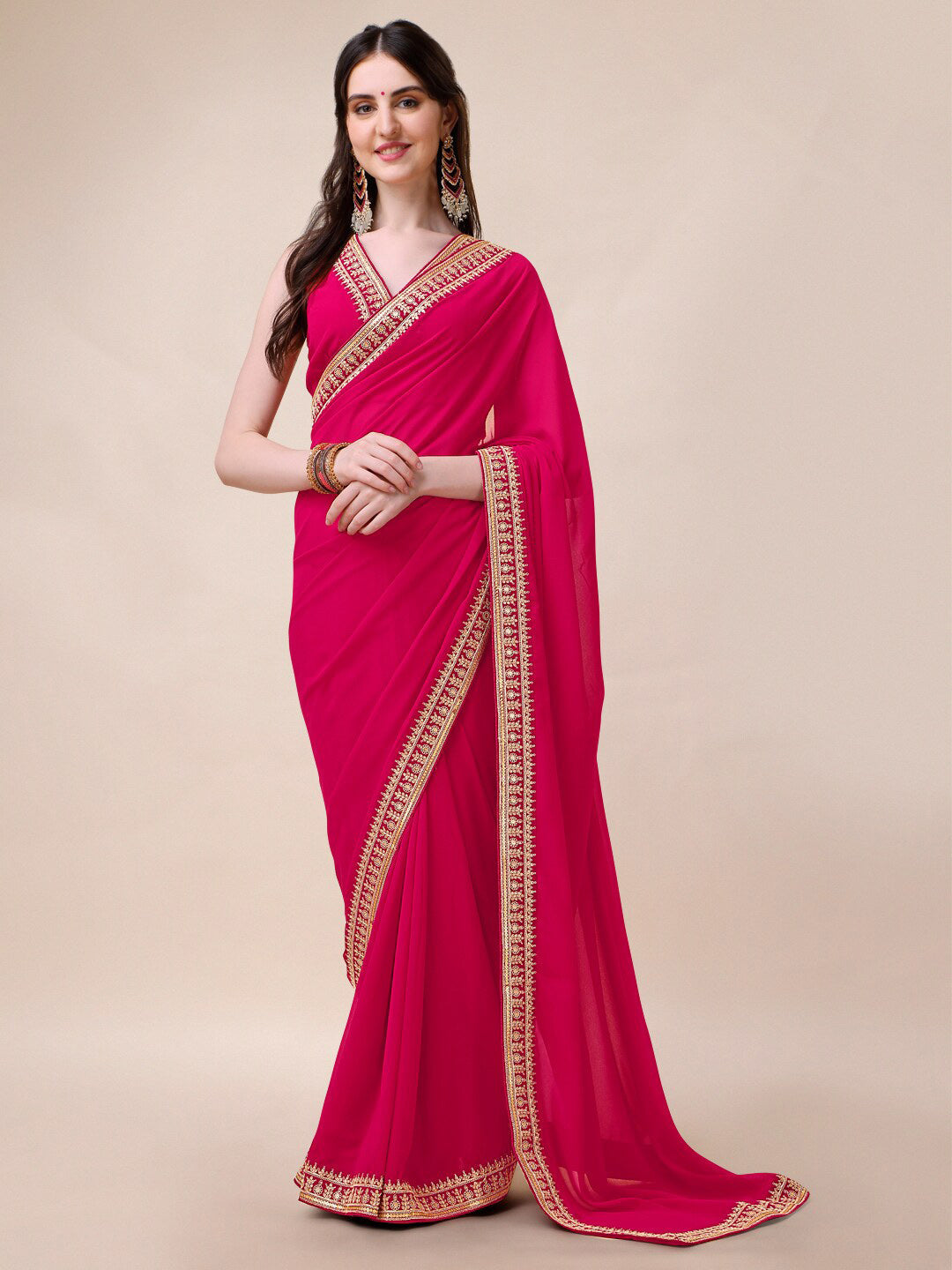 Sangria Embroidered Saree With Blouse - Distacart