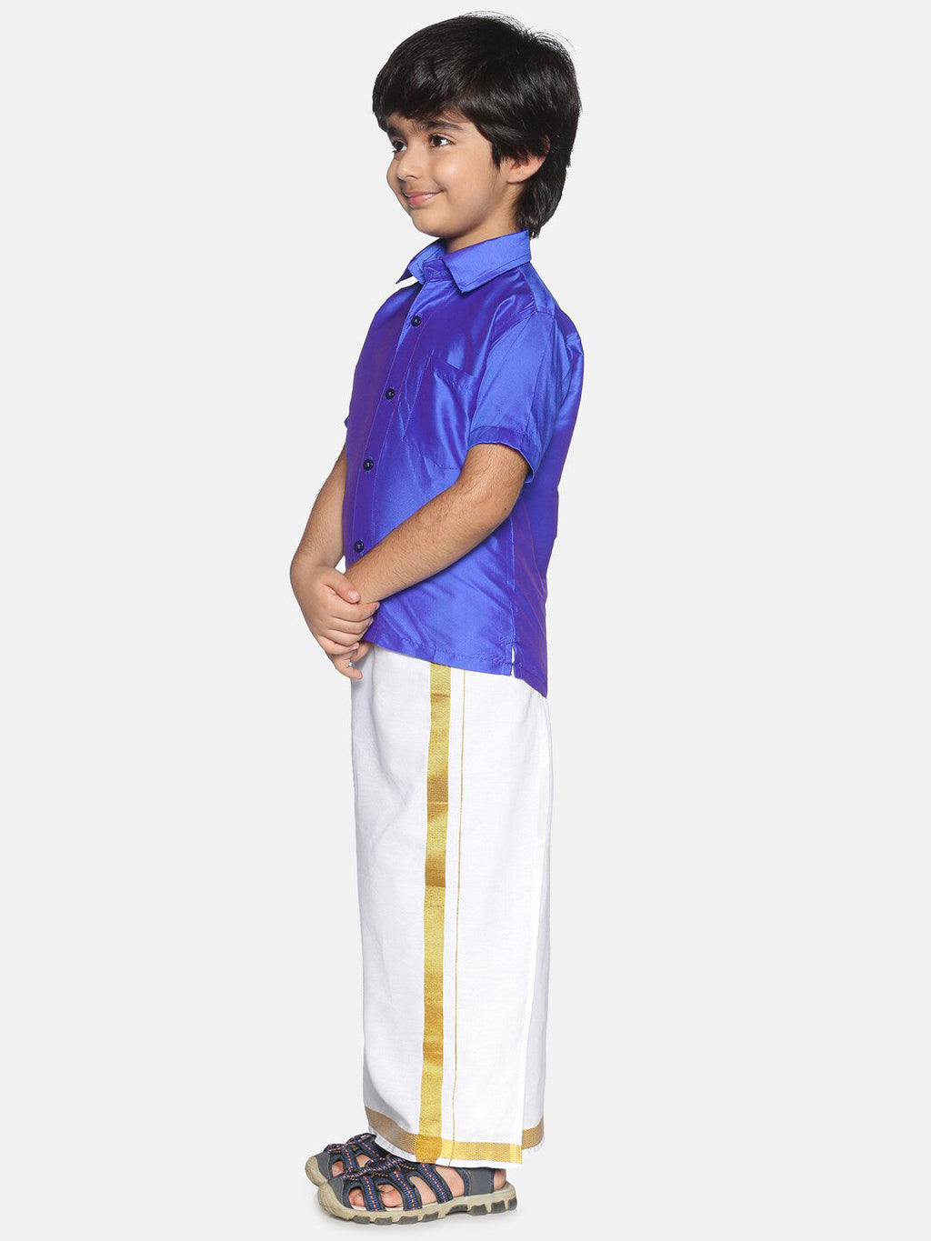 Sethukrishna Boys Blue & White Solid Shirt and Dhoti Set