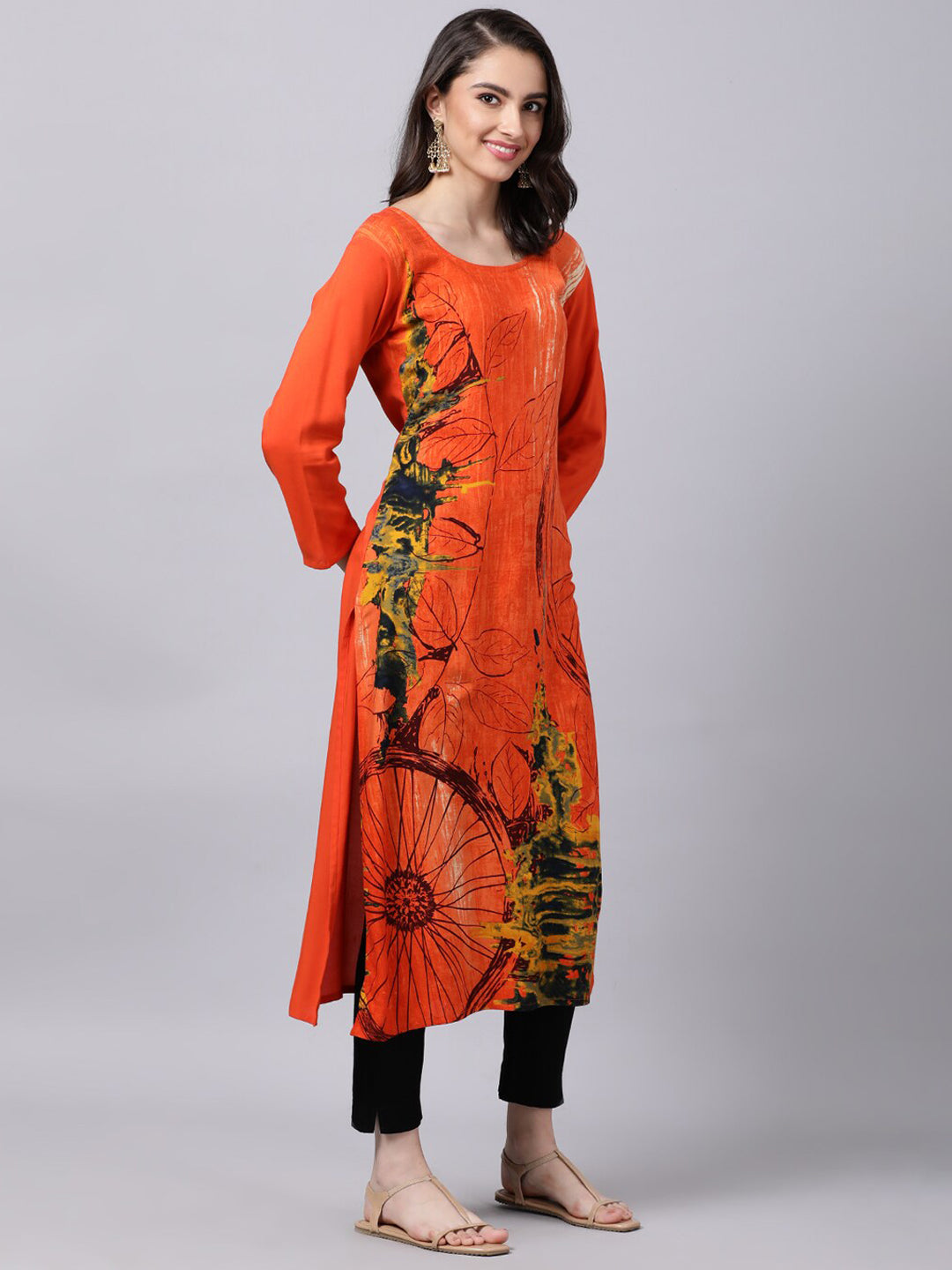 Souchii Women Orange Printed Floral Kurta - Distacart
