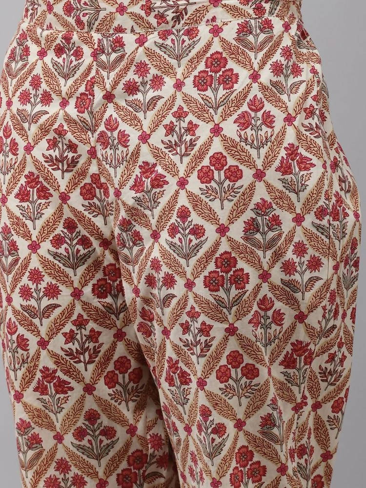 Yufta Women Off White printed Kurta with Trouser & With Dupatta