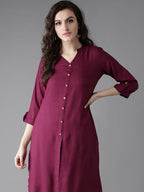 HERE&NOW Women Burgundy Solid Straight Kurta