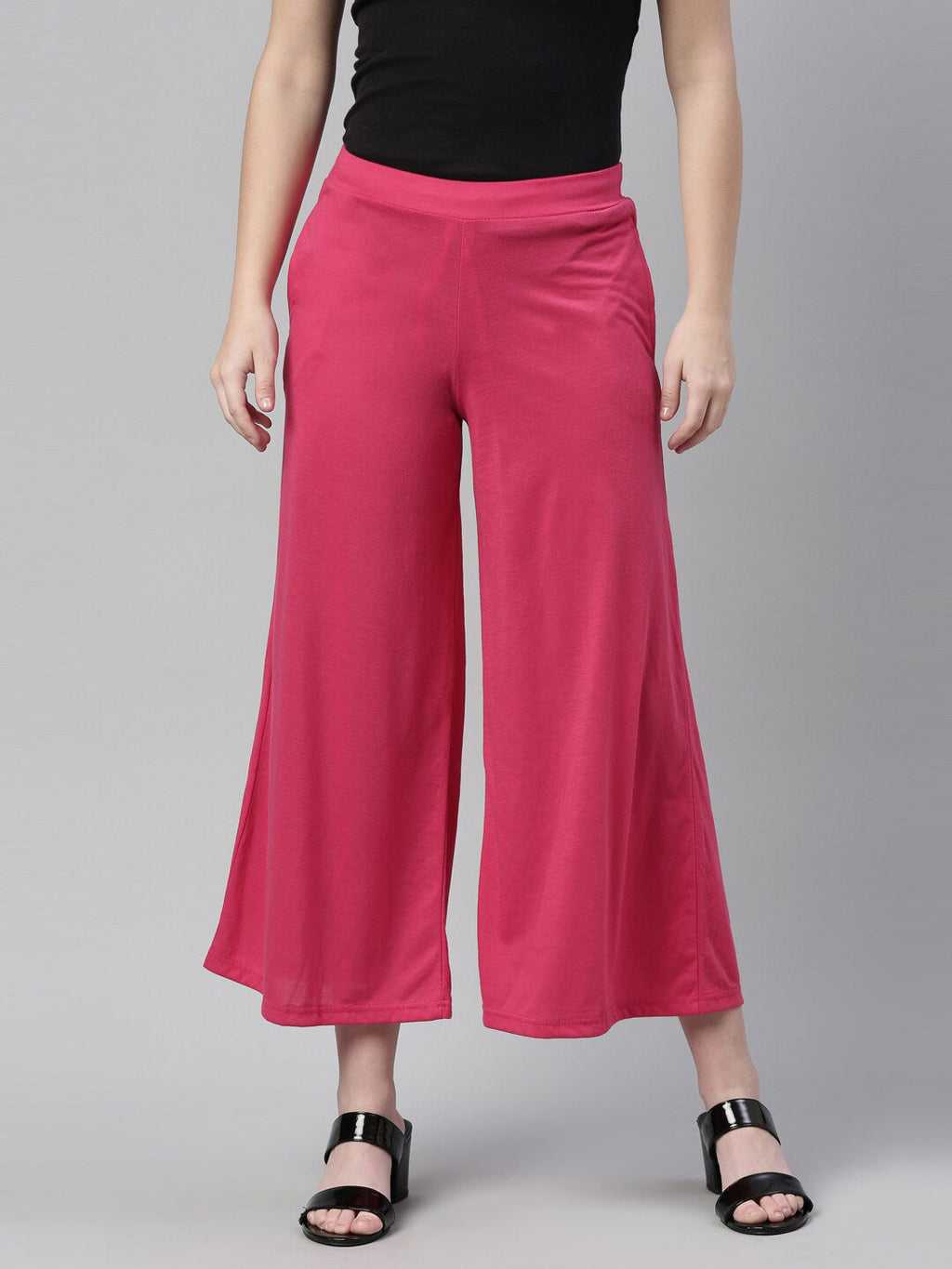 Souchii Women Beautiful Pink Knitted Palazzos - Distacart