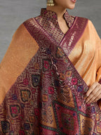 PR Fashion Coffee Kanjivaram Soft Silk Kadiyal Pattern Double Zari Woven Patta, Meenakari Woven Pallu Saree