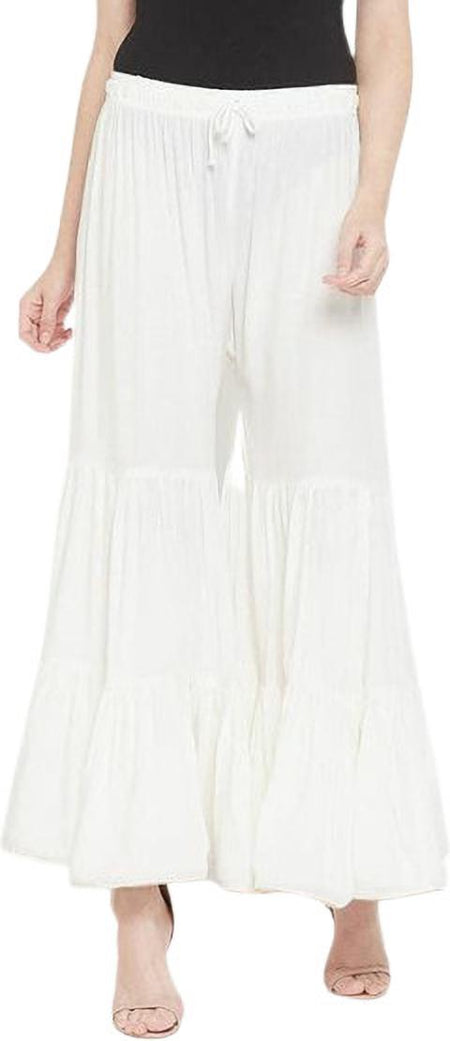 PAVONINE Off-White Color Solid 3-Panels Flared Sharara