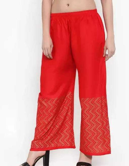PAVONINE Red Color Rayon Fabric Zig-Zag Printed Palazzo For Women