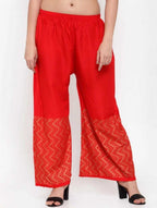 PAVONINE Red Color Rayon Fabric Zig-Zag Printed Palazzo For Women - Distacart