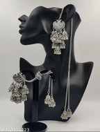 Tehzeeb Creations Women's Silver Colour Earrings With Chain Style - Distacart