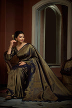 Vardha Oxford Blue Golden Zari Kanjeevaram Silk Saree