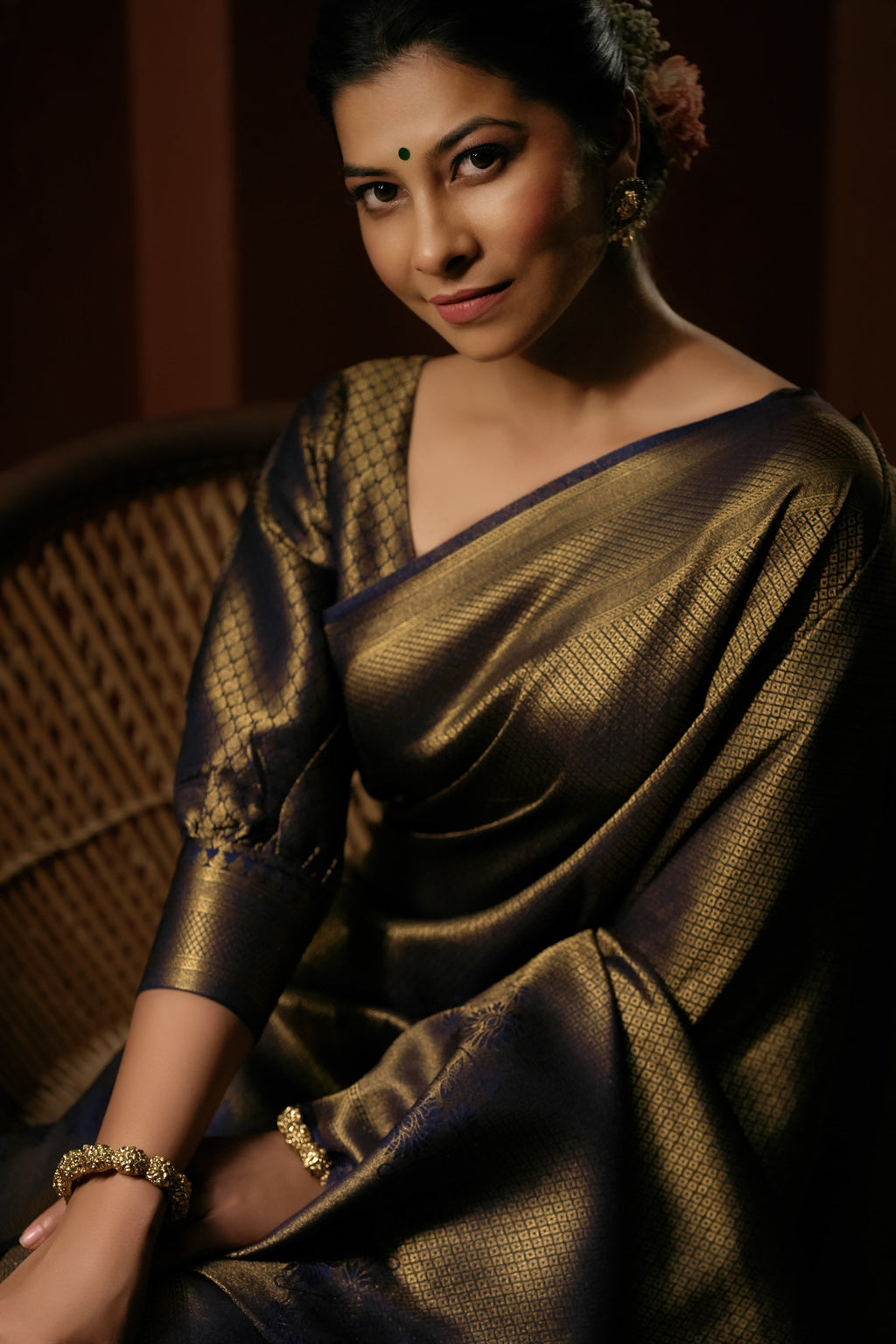 Vardha Oxford Blue Golden Zari Kanjeevaram Silk Saree