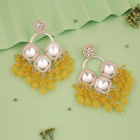 Tehzeeb Creations Gold Polish Yellow Colour Earrings