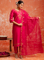 Vellora Viscose Red Casual Wear Embroidery Work Readymade Salwar Suit - Distacart