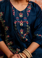 Vellora Viscose Navy Blue Casual Wear Embroidery Work Readymade Salwar Suit - Distacart