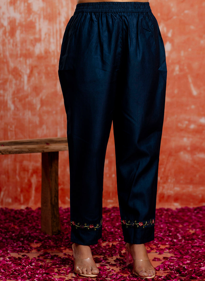 Vellora Viscose Navy Blue Casual Wear Embroidery Work Readymade Salwar Suit - Distacart