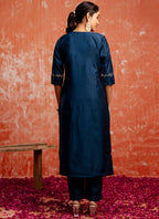 Vellora Viscose Navy Blue Casual Wear Embroidery Work Readymade Salwar Suit - Distacart