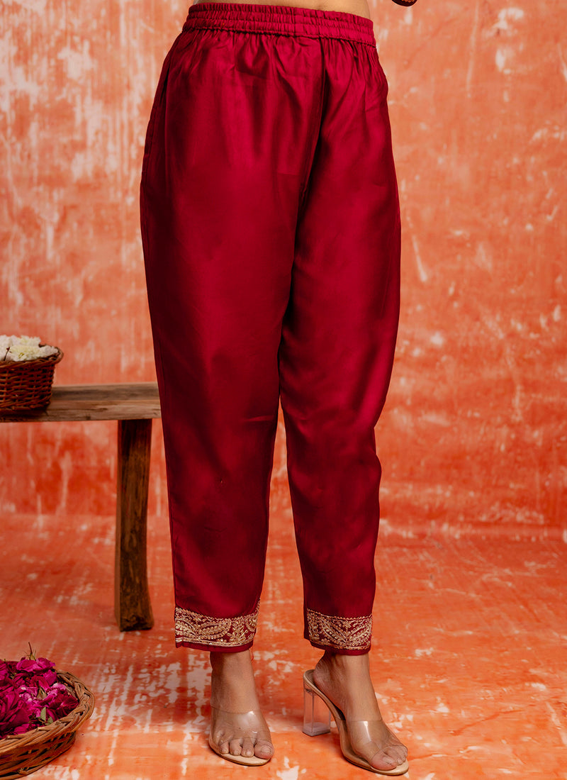 Vellora Viscose Red Casual Wear Embroidery Work Readymade Salwar Suit - Distacart