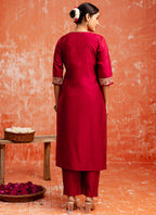 Vellora Viscose Red Casual Wear Embroidery Work Readymade Salwar Suit - Distacart
