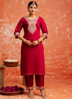 Vellora Viscose Red Casual Wear Embroidery Work Readymade Salwar Suit - Distacart